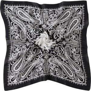 Women Black Paisley Headscarf Satin Bandana Pattern Polyester Breathable Scarves